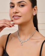 Thumbnail for Jewels Nest Silver-Plated American Diamond (Ad) Floral Teardrop Necklace Set With Matching Stud Earrings - Distacart