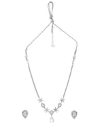 Thumbnail for Jewels Nest Silver-Plated American Diamond (Ad) Floral Teardrop Necklace Set With Matching Stud Earrings - Distacart