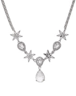 Thumbnail for Jewels Nest Silver-Plated American Diamond (Ad) Floral Teardrop Necklace Set With Matching Stud Earrings - Distacart