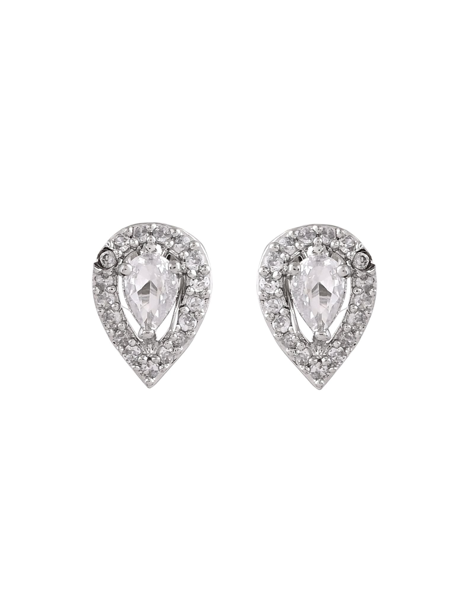 Jewels Nest Silver-Plated American Diamond (Ad) Floral Teardrop Necklace Set With Matching Stud Earrings - Distacart