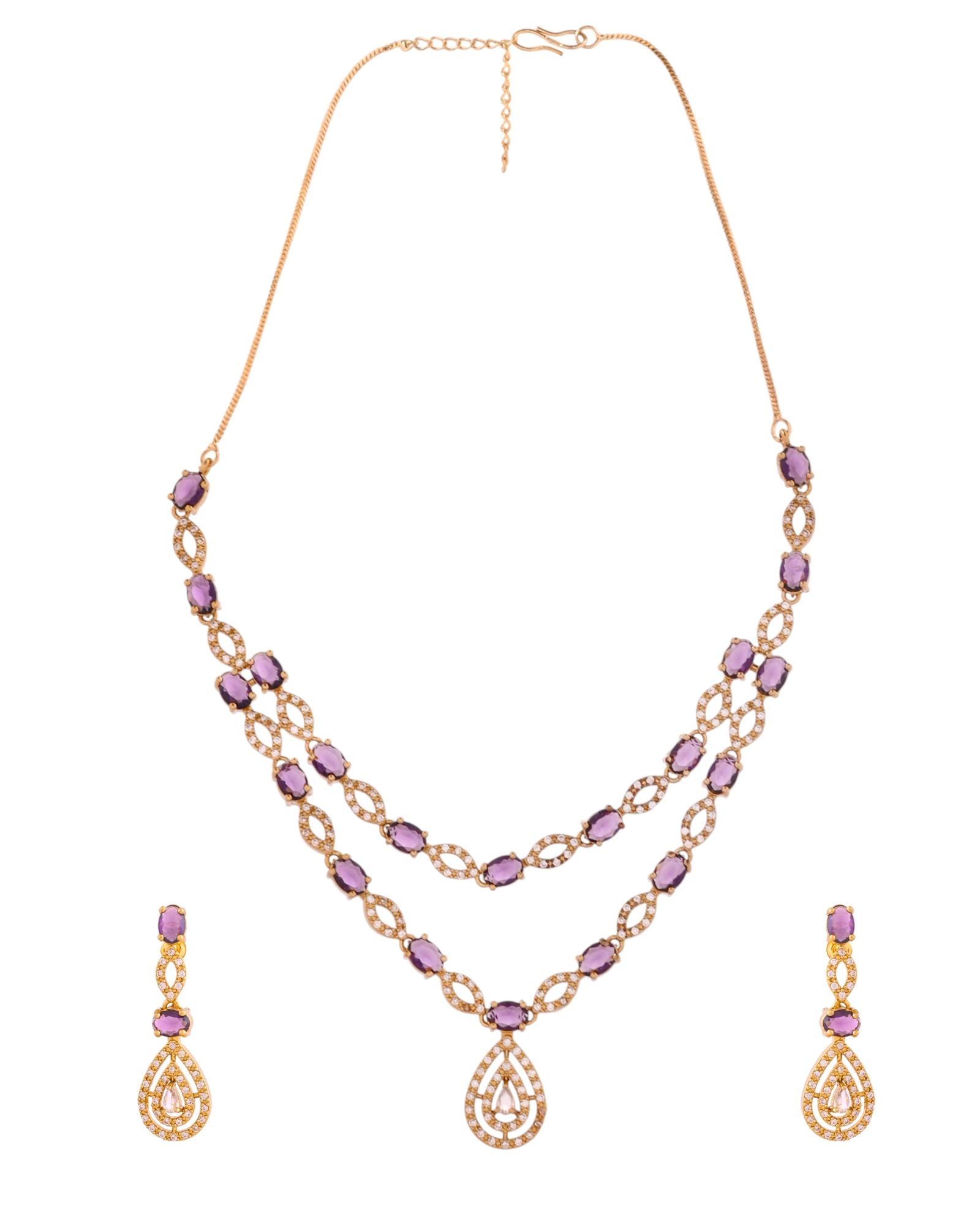 Jewels Nest Gold-Plated American Diamond (Ad) Purple Stone Teardrop Necklace Set With Matching Earrings - Distacart