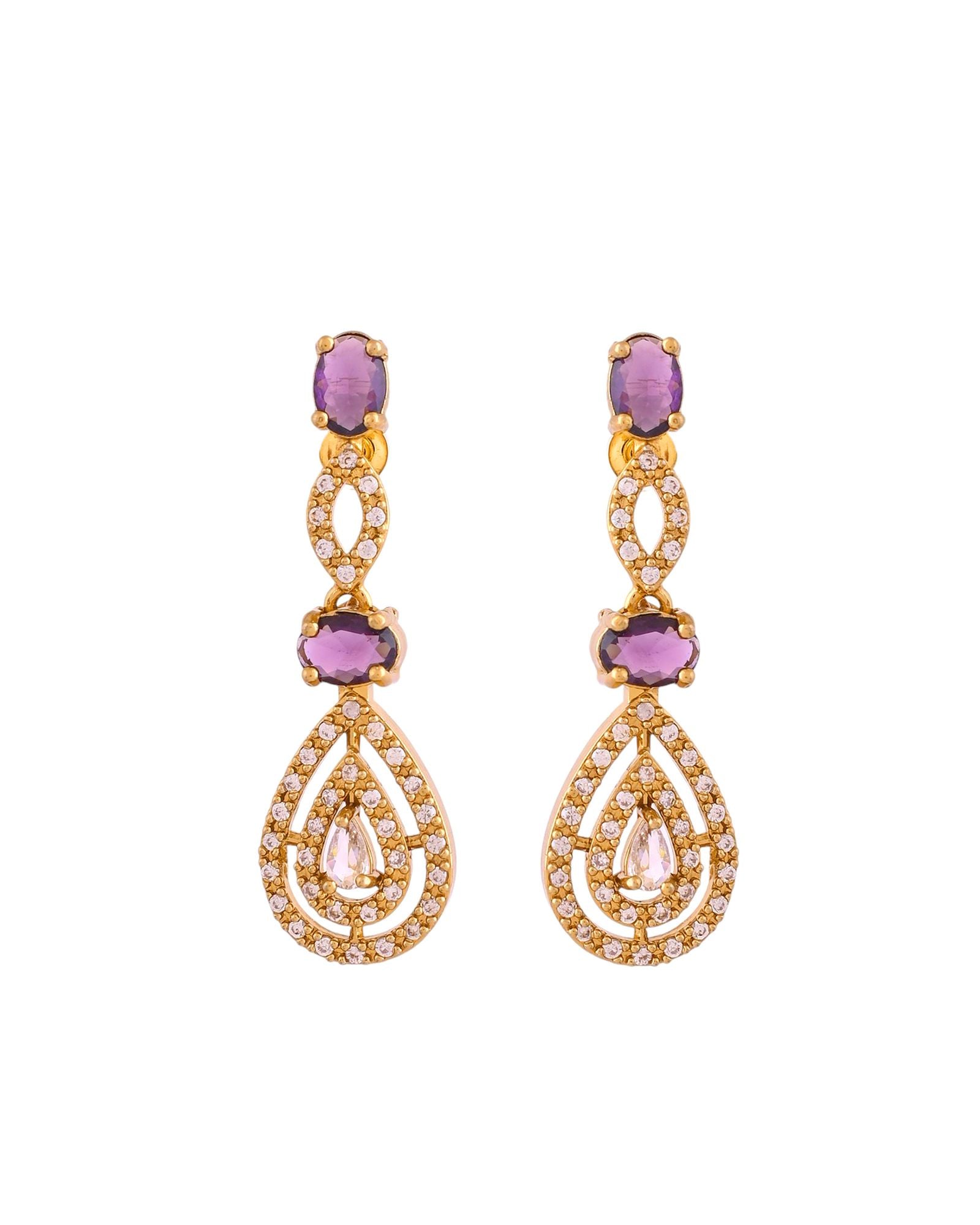 Jewels Nest Gold-Plated American Diamond (Ad) Purple Stone Teardrop Necklace Set With Matching Earrings - Distacart