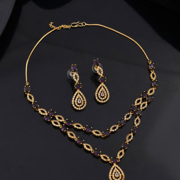 Jewels Nest Gold-Plated American Diamond (Ad) Purple Stone Teardrop Necklace Set With Matching Earrings - Distacart