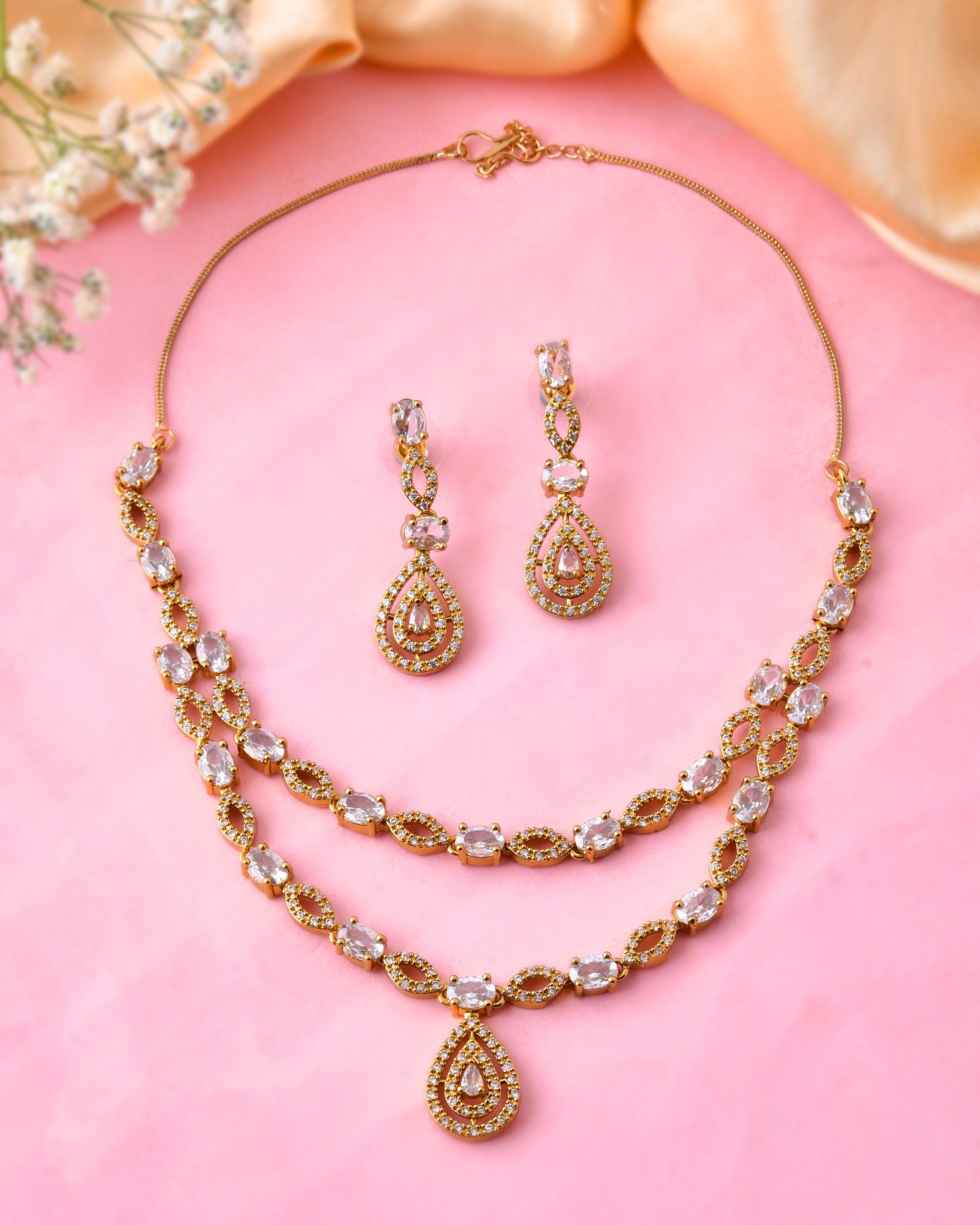 Jewels Nest Elegant Gold-Plated Teardrop Cz Necklace Set With Matching Earrings For Women - Distacart