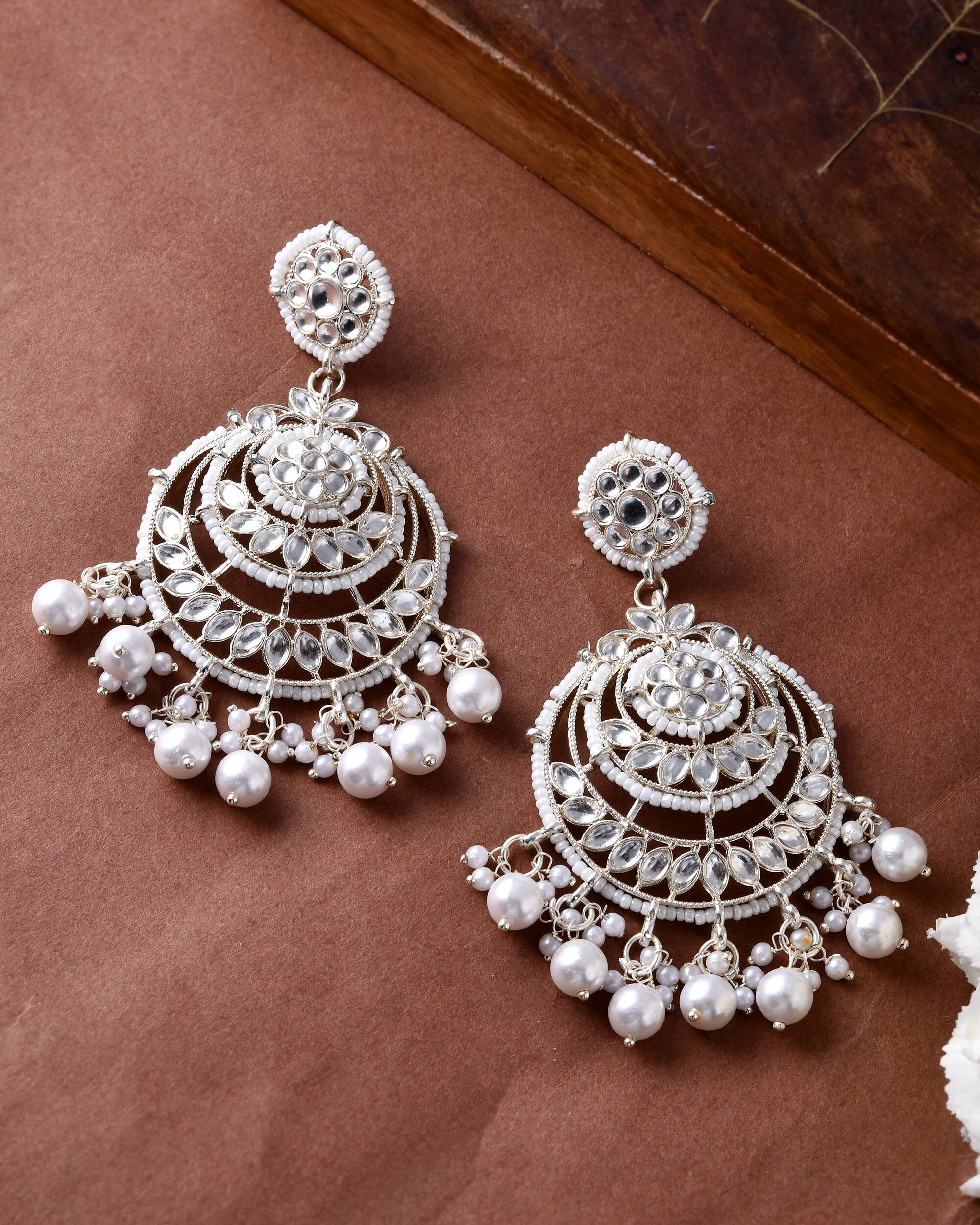 Jewels Nest Silver-Plated Grand Chandbali Earrings with Pearl and Kundan Work - Distacart