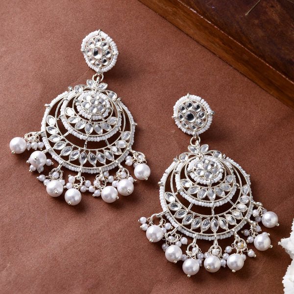 Jewels Nest Silver-Plated Grand Chandbali Earrings with Pearl and Kundan Work - Distacart