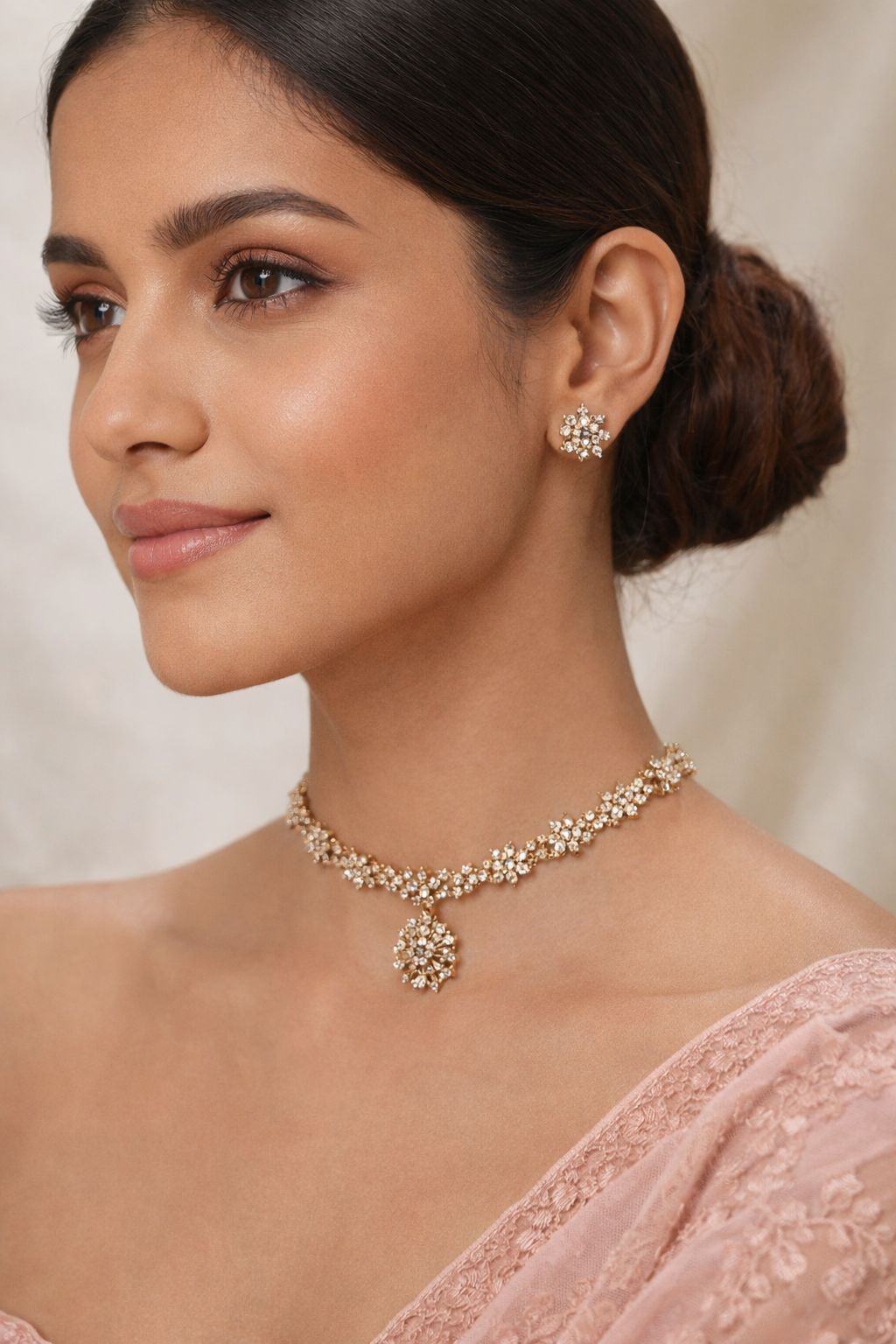 Jewels Nest Traditional Gold-Plated Floral Cz Necklace Set With Matching Stud Earrings For Women - Distacart