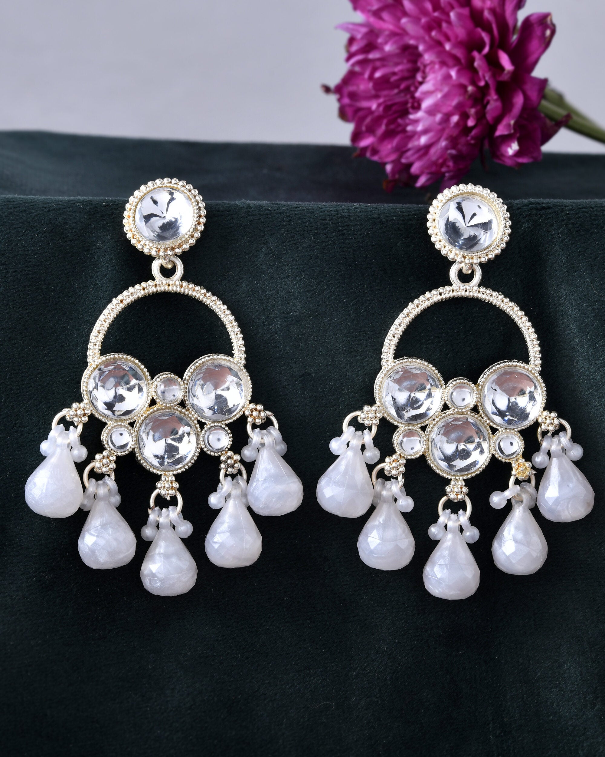 Jewels Nest Gold-Polished Hoop Earrings with Kundan and Pearl Hangings - Distacart