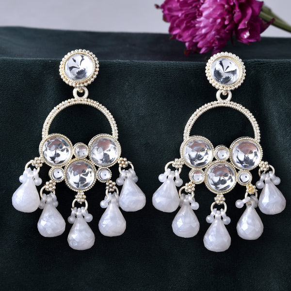 Jewels Nest Gold-Polished Hoop Earrings with Kundan and Pearl Hangings - Distacart