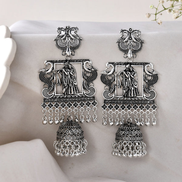 Jewels Nest Antique Silver Temple Jhumka Earrings with Intricate Detailing - Distacart