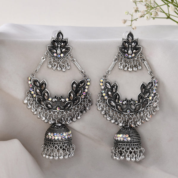 Jewels Nest Boho Floral Jhumka Earrings with Iridescent Stones - Distacart