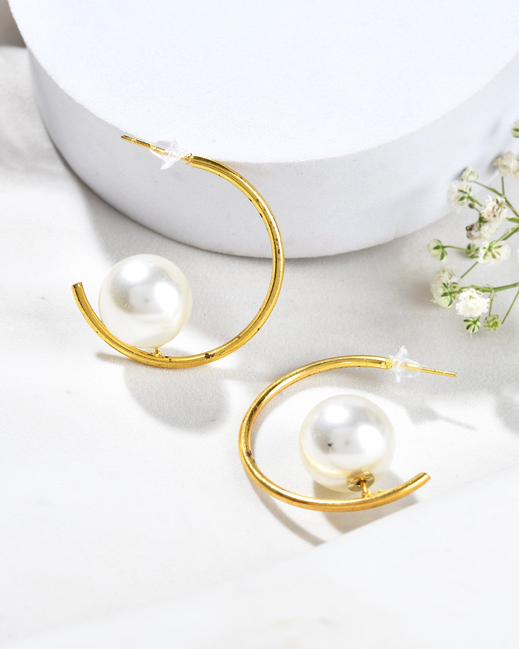 Jewels Nest Golden Halo Pearl Hoops - Distacart