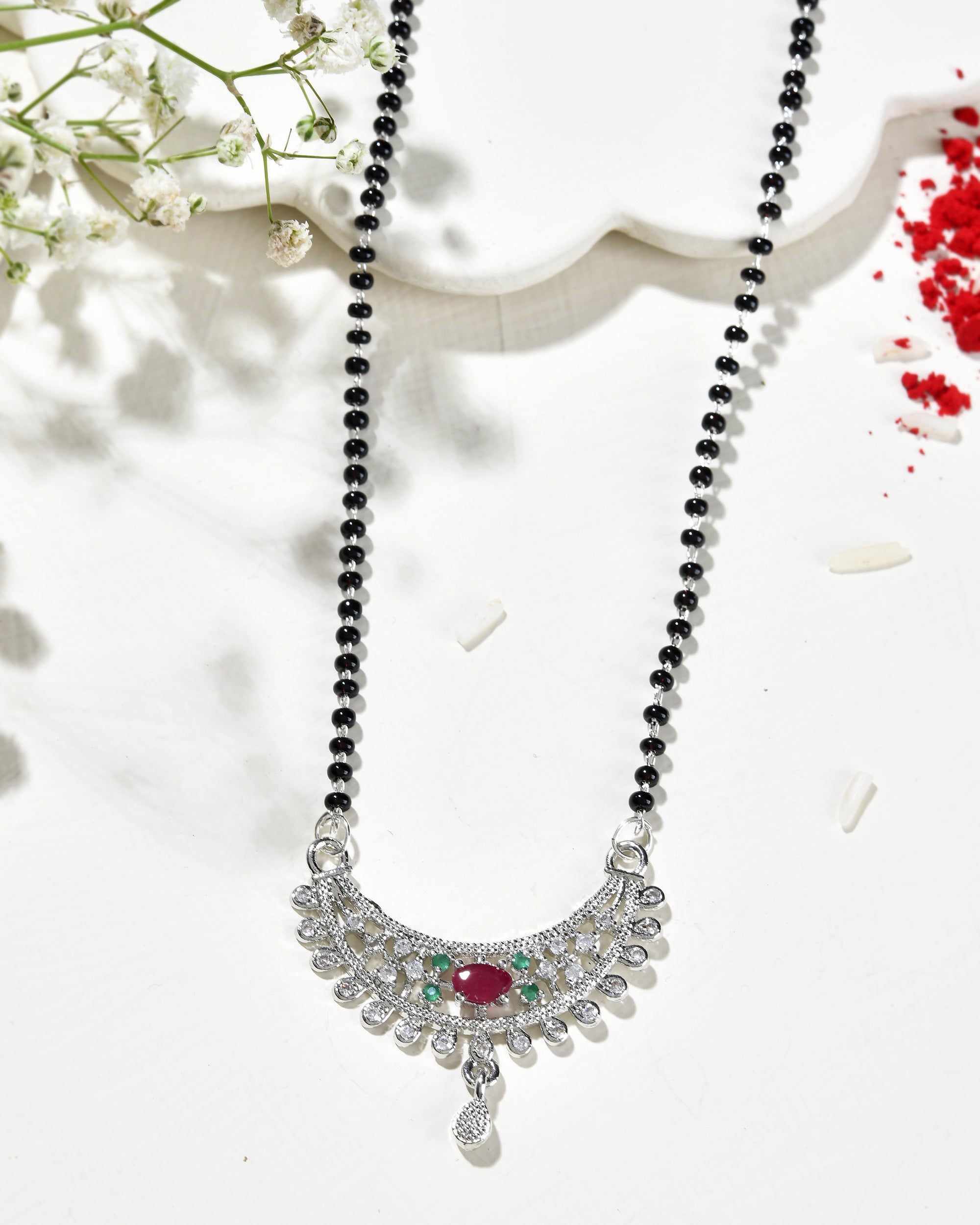 Jewels Nest Elegant Silver-Plated Mangal Sutra with Floral Crystal Pendant - Distacart