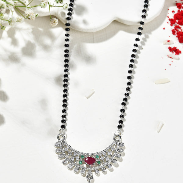 Jewels Nest Elegant Silver-Plated Mangal Sutra with Floral Crystal Pendant - Distacart