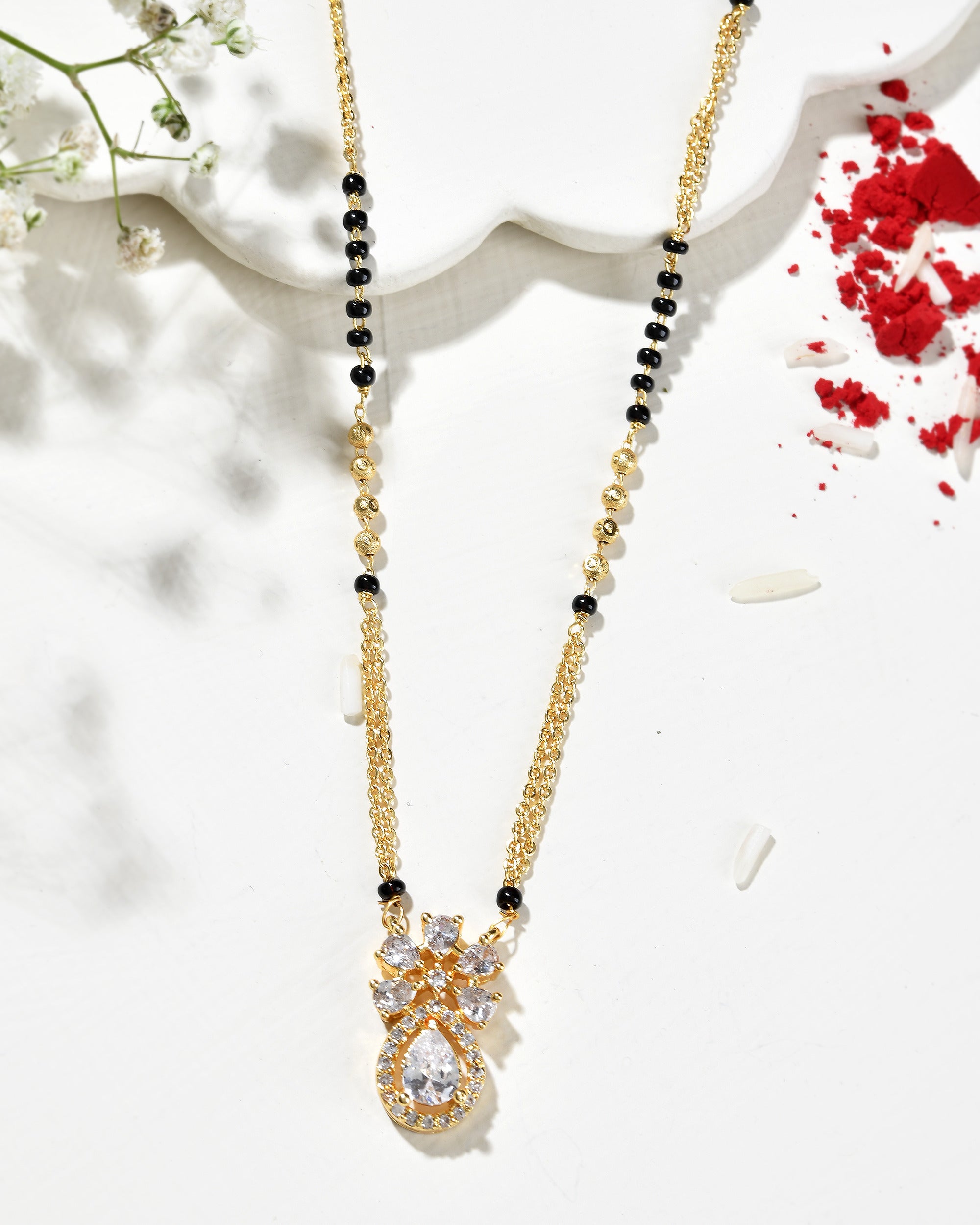 Jewels Nest Elegant Floral Pendant Gold-Polished Mangal Sutra - Distacart