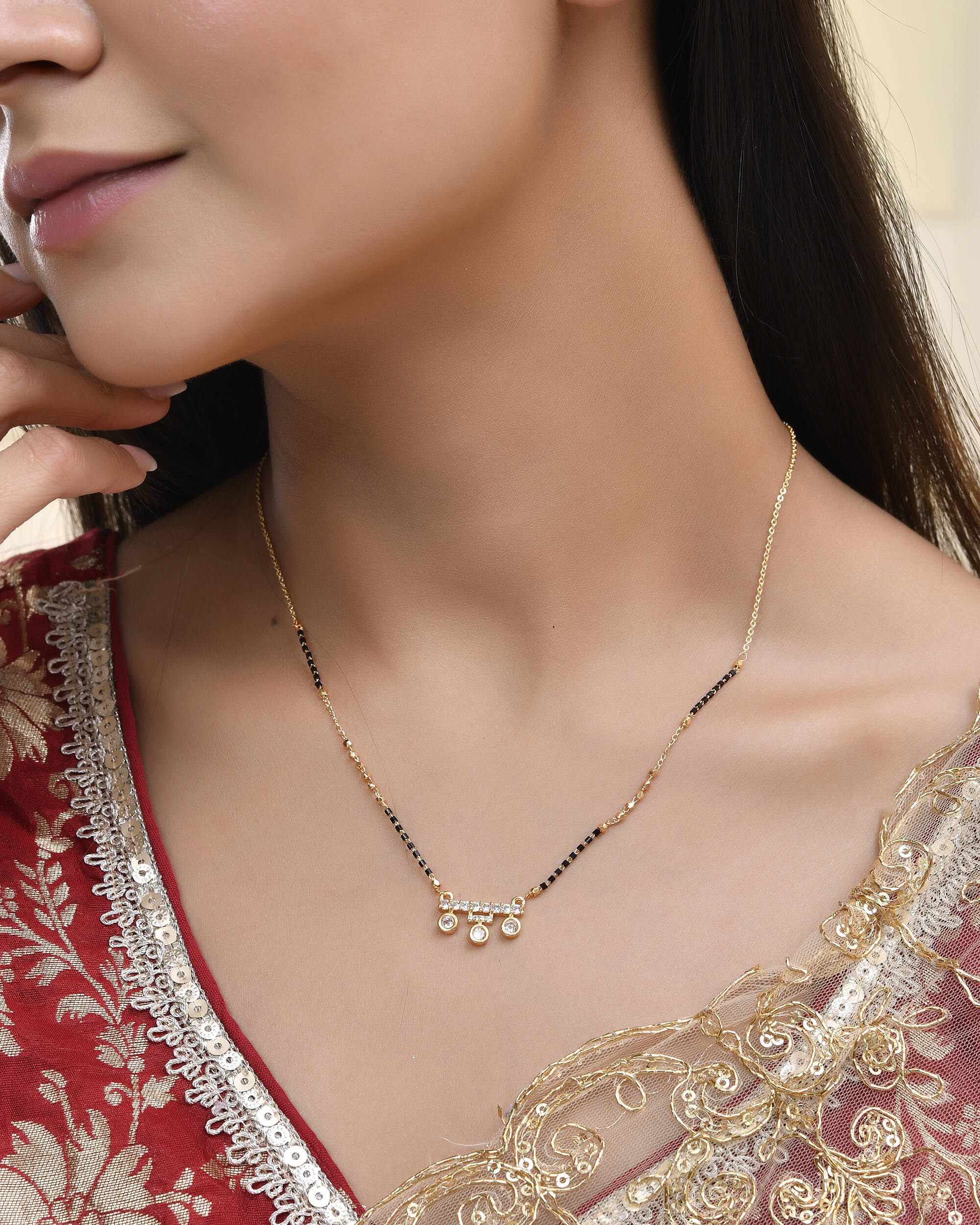 Jewels Nest Sleek Crystal Drop Gold-Polished Mangal Sutra - Distacart