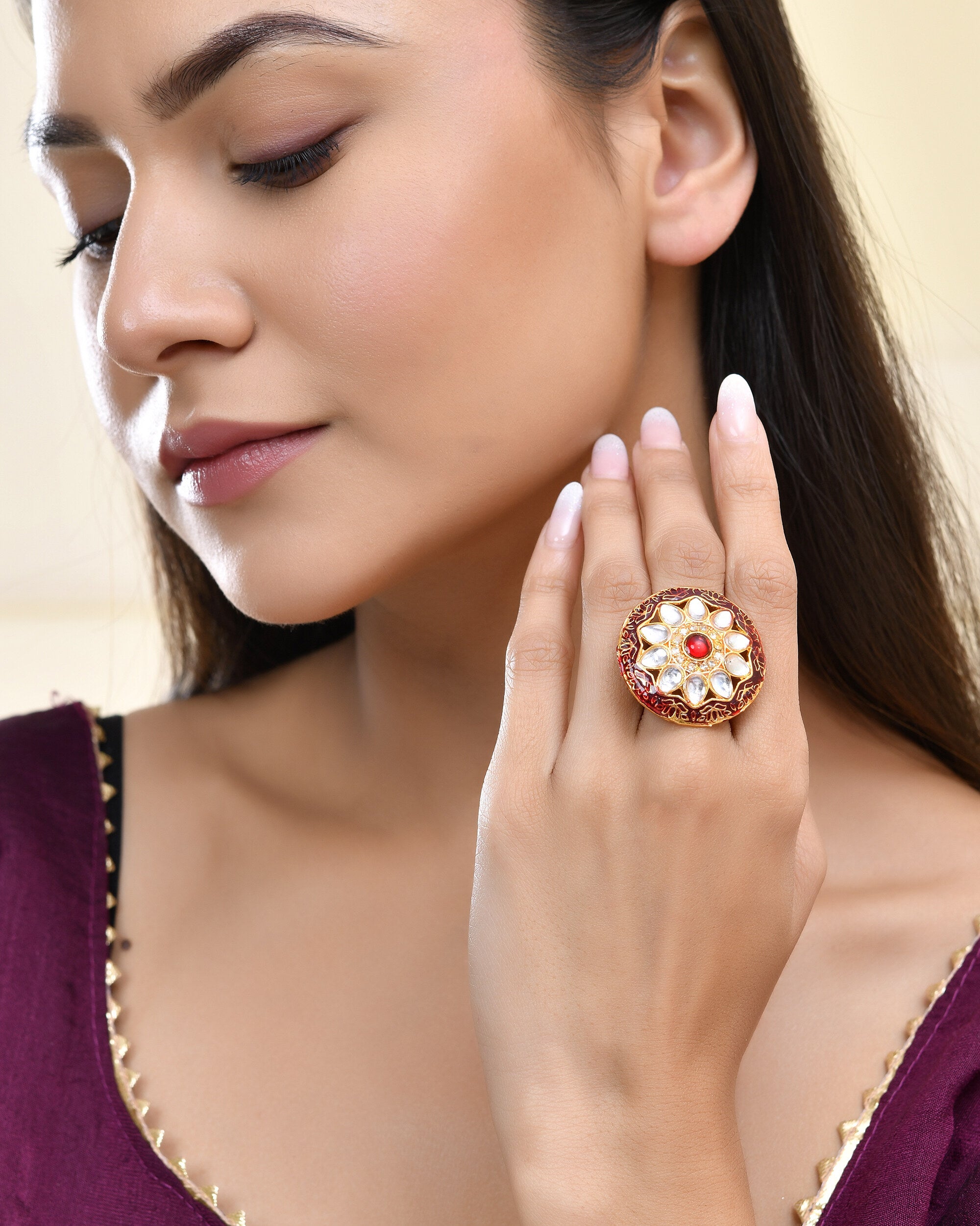 Jewels Nest Traditional Kundan Gold-Polished Rings - Distacart