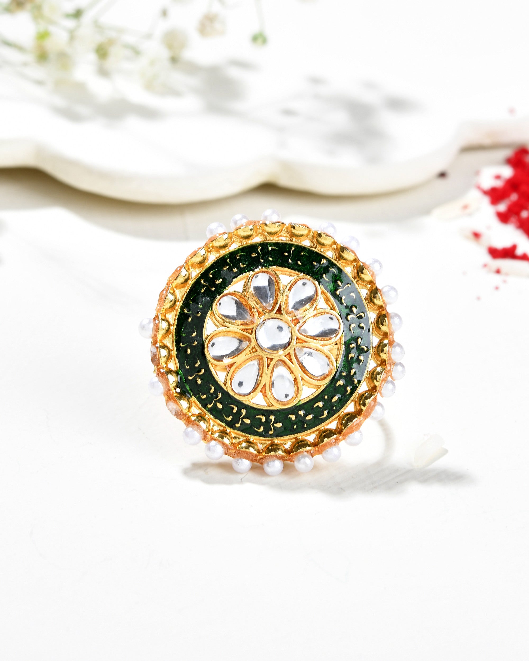 Jewels Nest Exquisite Kundan Meenakari Gold-Polished Rings - Distacart