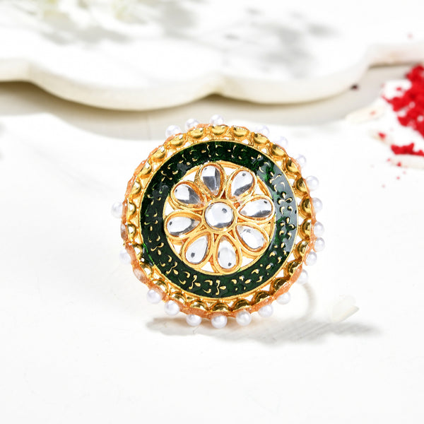 Jewels Nest Exquisite Kundan Meenakari Gold-Polished Rings - Distacart