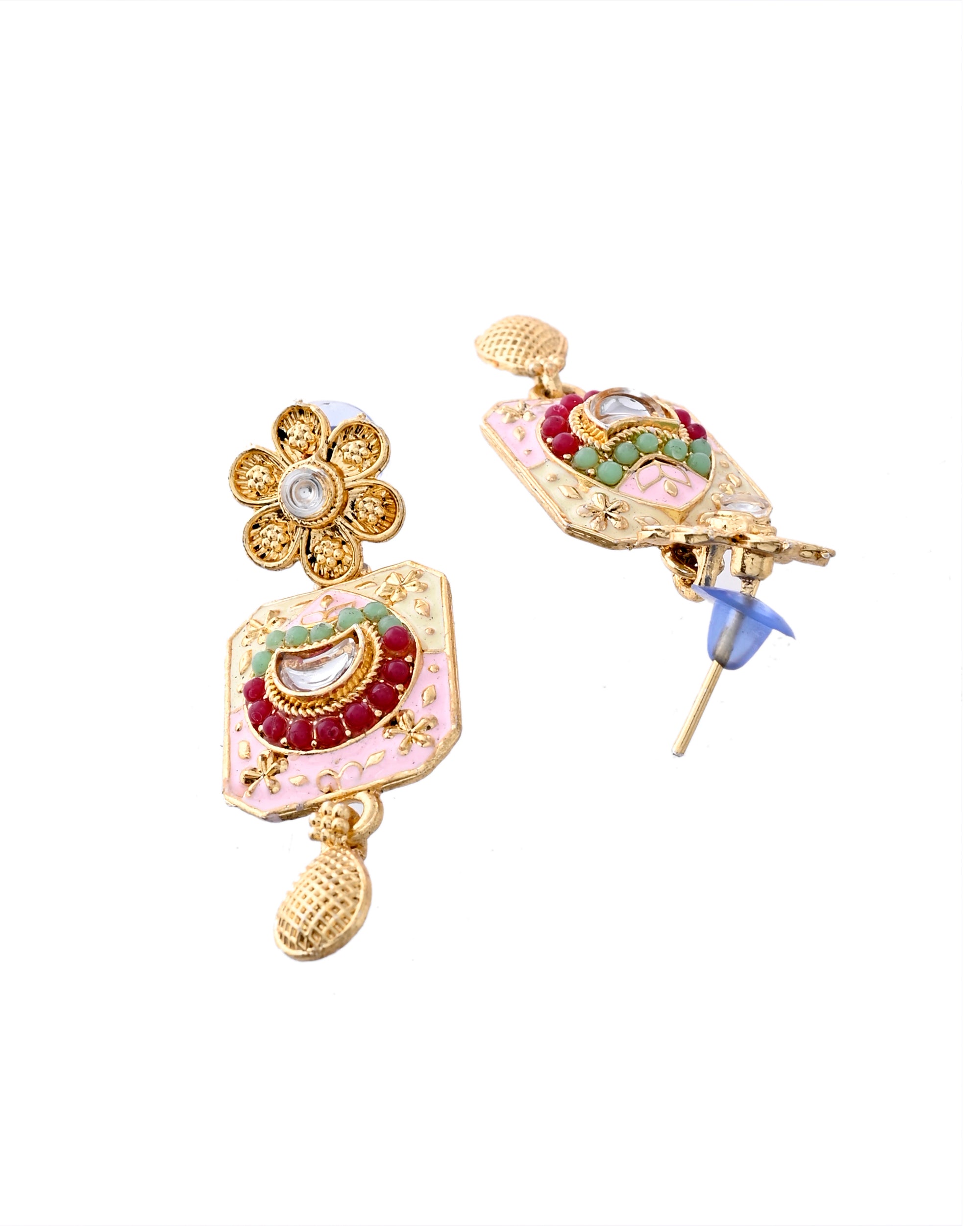 Jewels Nest Traditional Gold-Polished Kundan & Pearl Multi-Color Necklace and Earrings Set for Women - Distacart