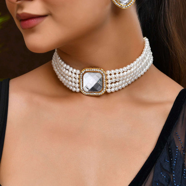 Jewels Nest Elegant Pearl Kundan Choker Necklace Set with Matching Earrings – Traditional Bridal Jewellery - Distacart