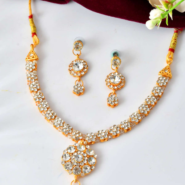 Jewels Nest Glamorous Gold-Plated Crystal Bridal Necklace Set with Earrings & Maang Tikka