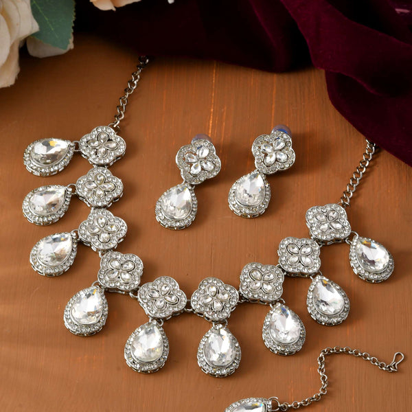 Jewels Nest Elegant Silver-Tone Crystal Drop Necklace for Weddings & Party Wear - Distacart