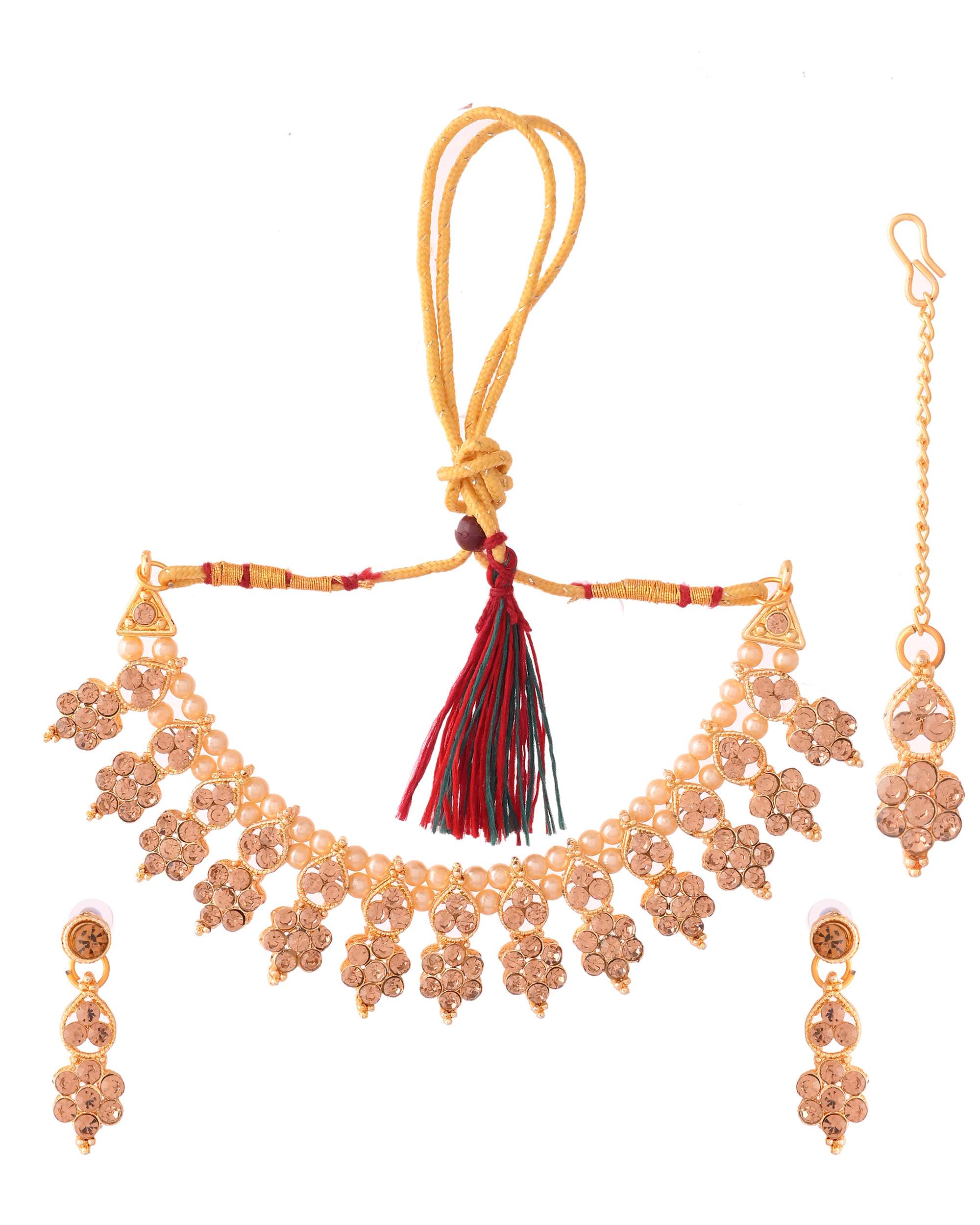 Jewels Nest Traditional Golden Kundan Pearl Necklace with Antique Brown Stones – Festive & Bridal Wear