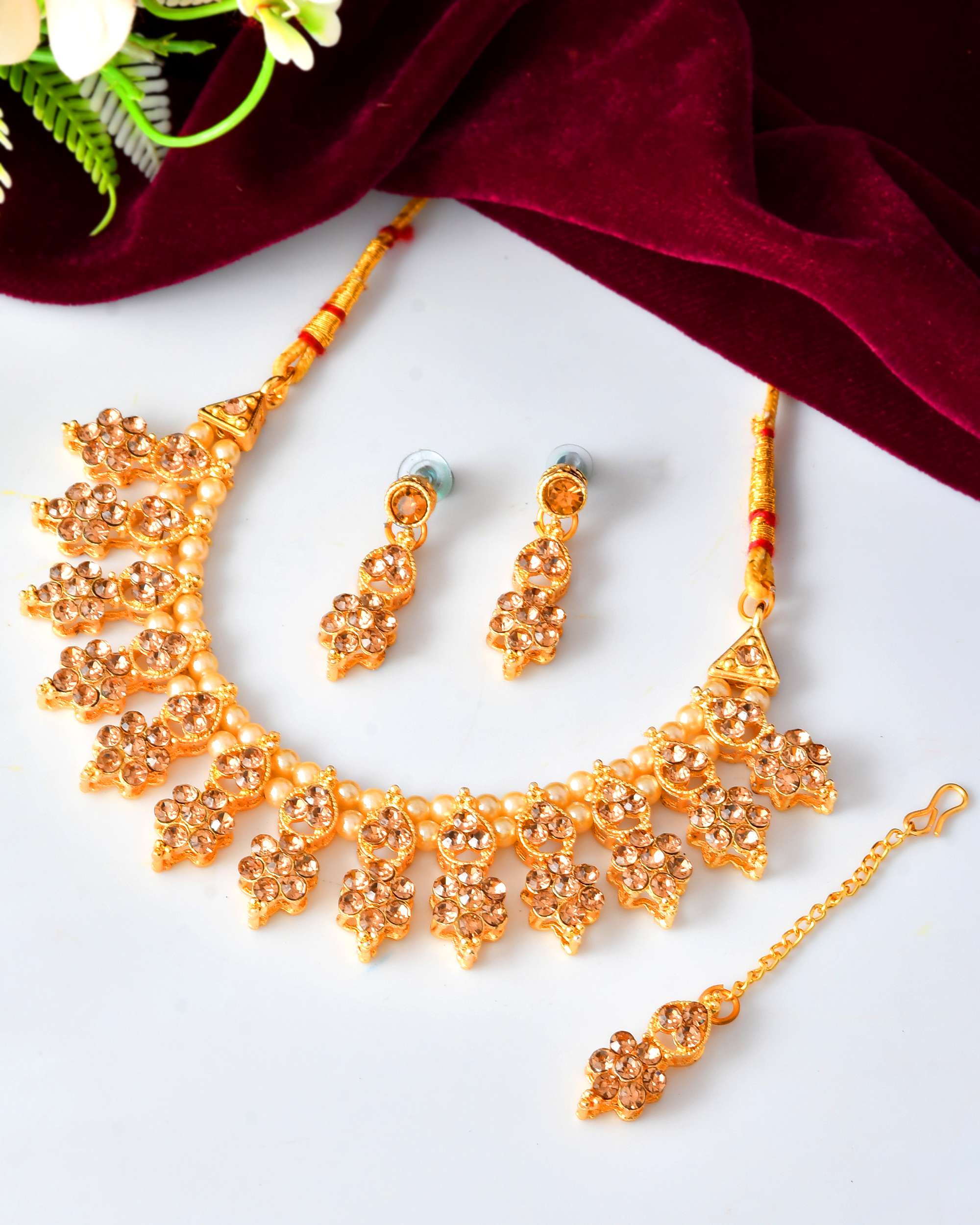 Jewels Nest Traditional Golden Kundan Pearl Necklace with Antique Brown Stones – Festive & Bridal Wear
