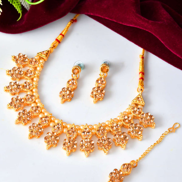 Jewels Nest Traditional Golden Kundan Pearl Necklace with Antique Brown Stones – Festive & Bridal Wear - Distacart