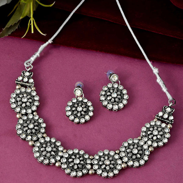 Jewels Nest Oxidised Silver Floral Necklace – Tribal Choker for Ethnic & Fusion Wear - Distacart