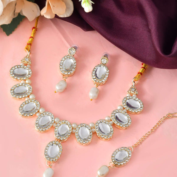 Jewels Nest Elegant White Stone & Pearl Choker Necklace Set with Earrings – Bridal & Festive Wear