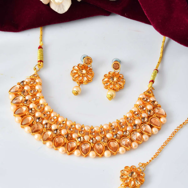 Jewels Nest Gold-Plated Kundan-Style Choker Necklace Set with Pearls & Earrings – Ethnic Wedding Jewellery - Distacart