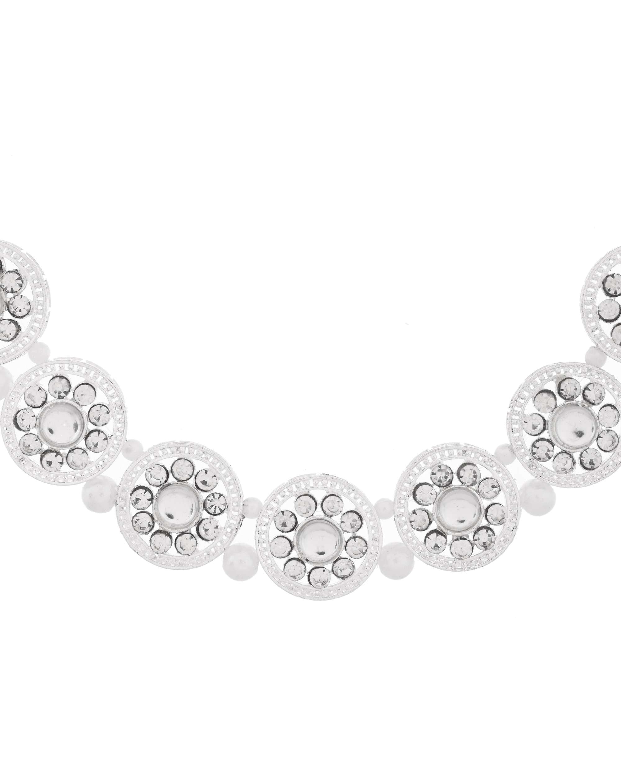 Jewels Nest Silver-Plated Crystal-Embedded & Pearl Beaded Ethnic Jewellery Set