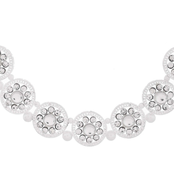 Jewels Nest Silver-Plated Crystal-Embedded & Pearl Beaded Ethnic Jewellery Set