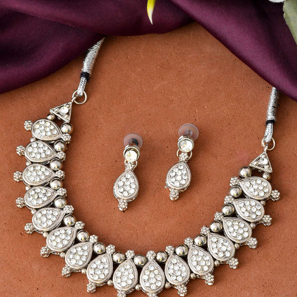 Jewels Nest Silver-Plated AD Studded Traditional Necklace Set for Women - Distacart