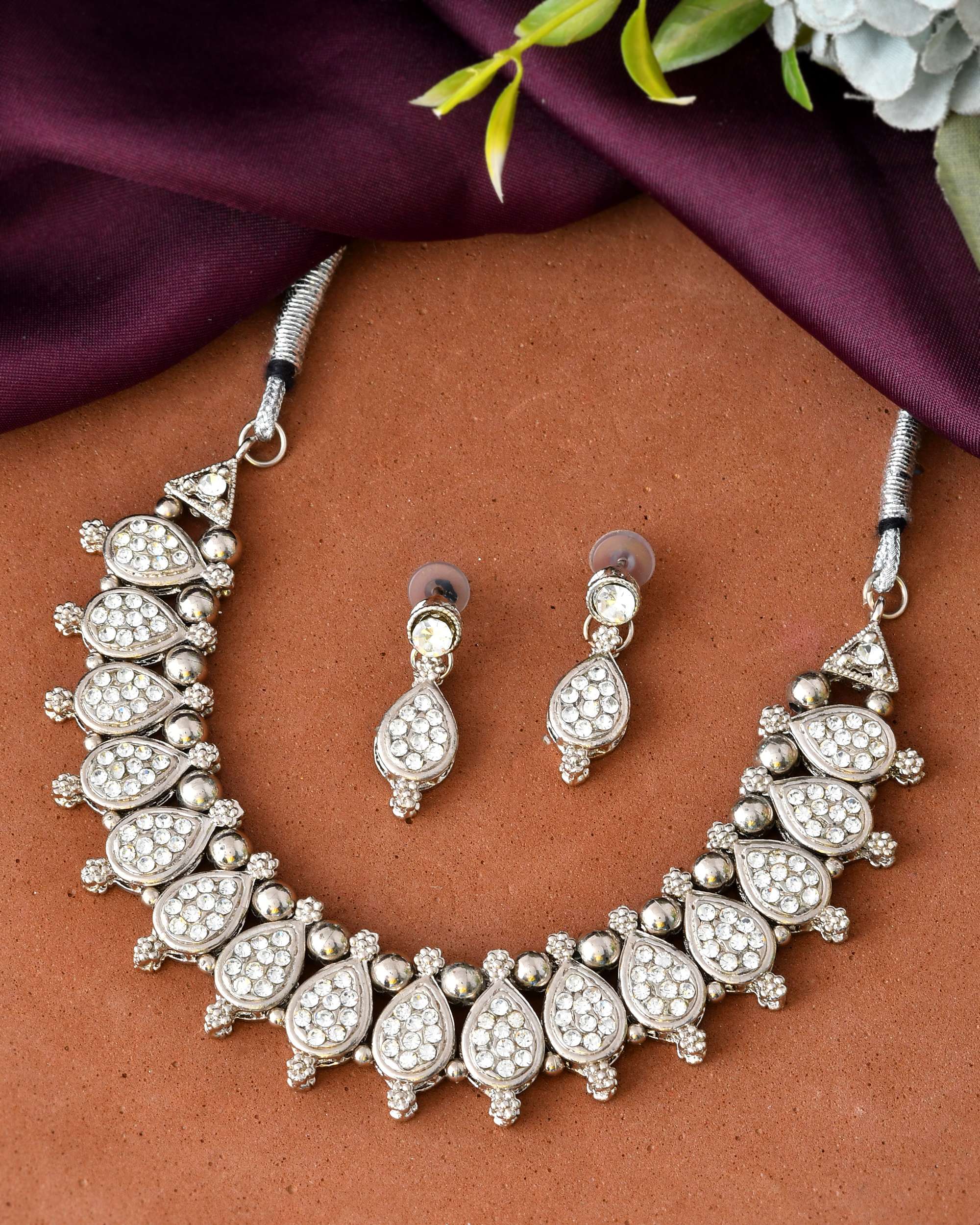 Jewels Nest Silver-Plated AD Studded Traditional Necklace Set for Women - Distacart