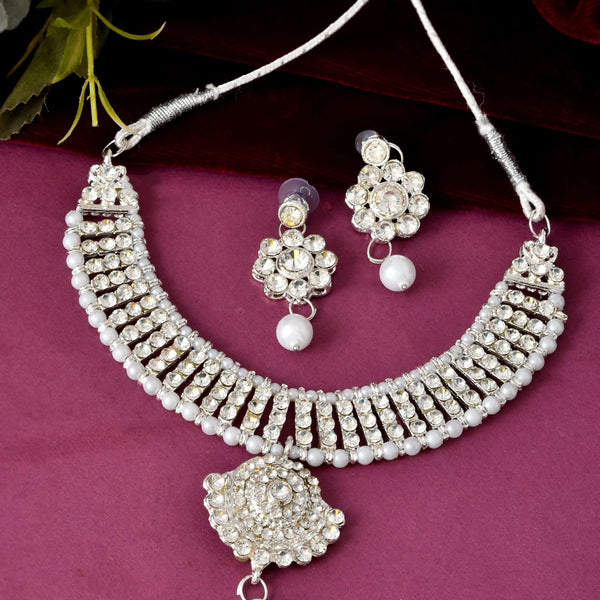 Jewels Nest Dazzling Occasion-Wear Set in Radiant Silver Finish and White Detailing