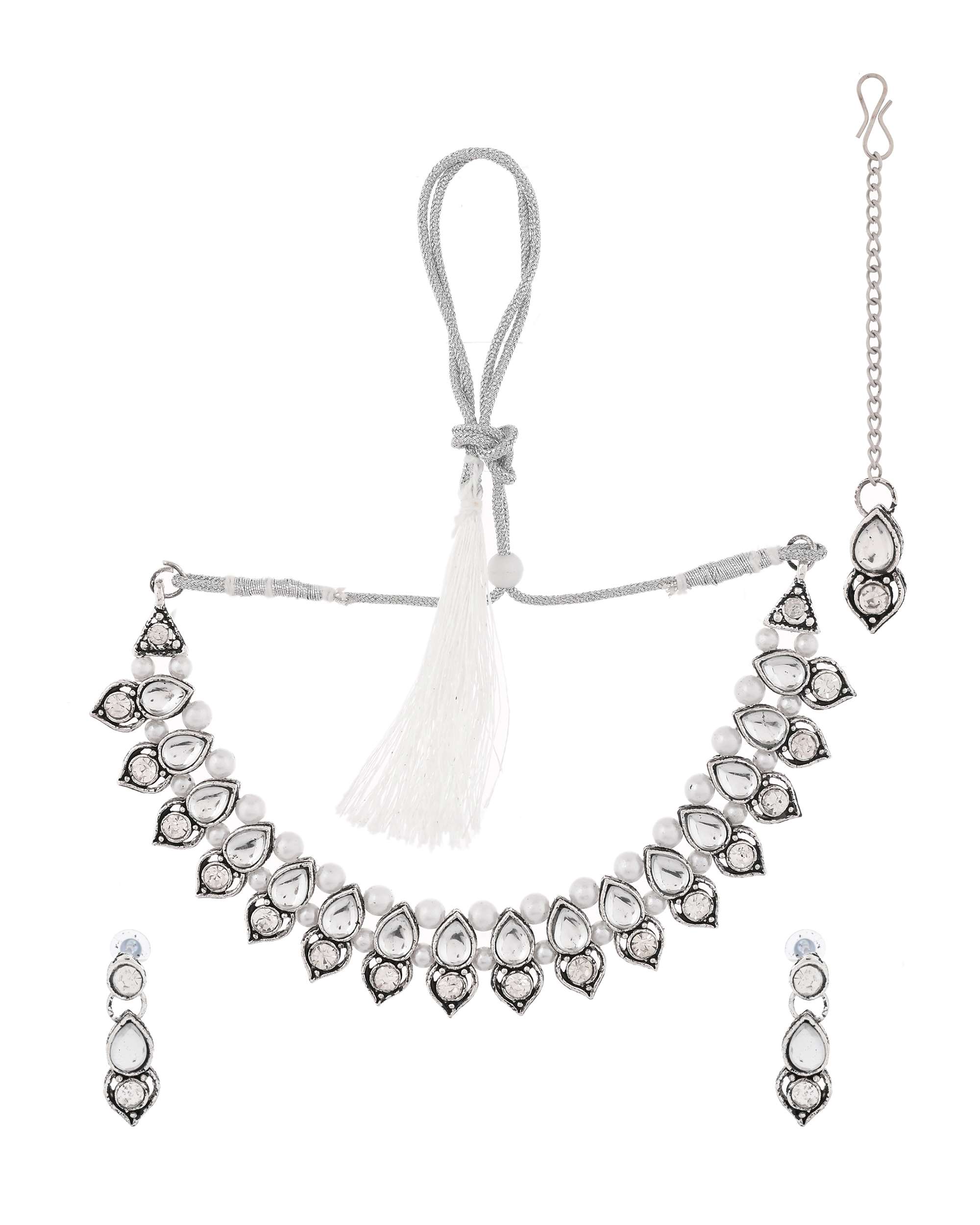 Jewels Nest Oxidised Silver-Plated Bridal Choker Jewellery Set