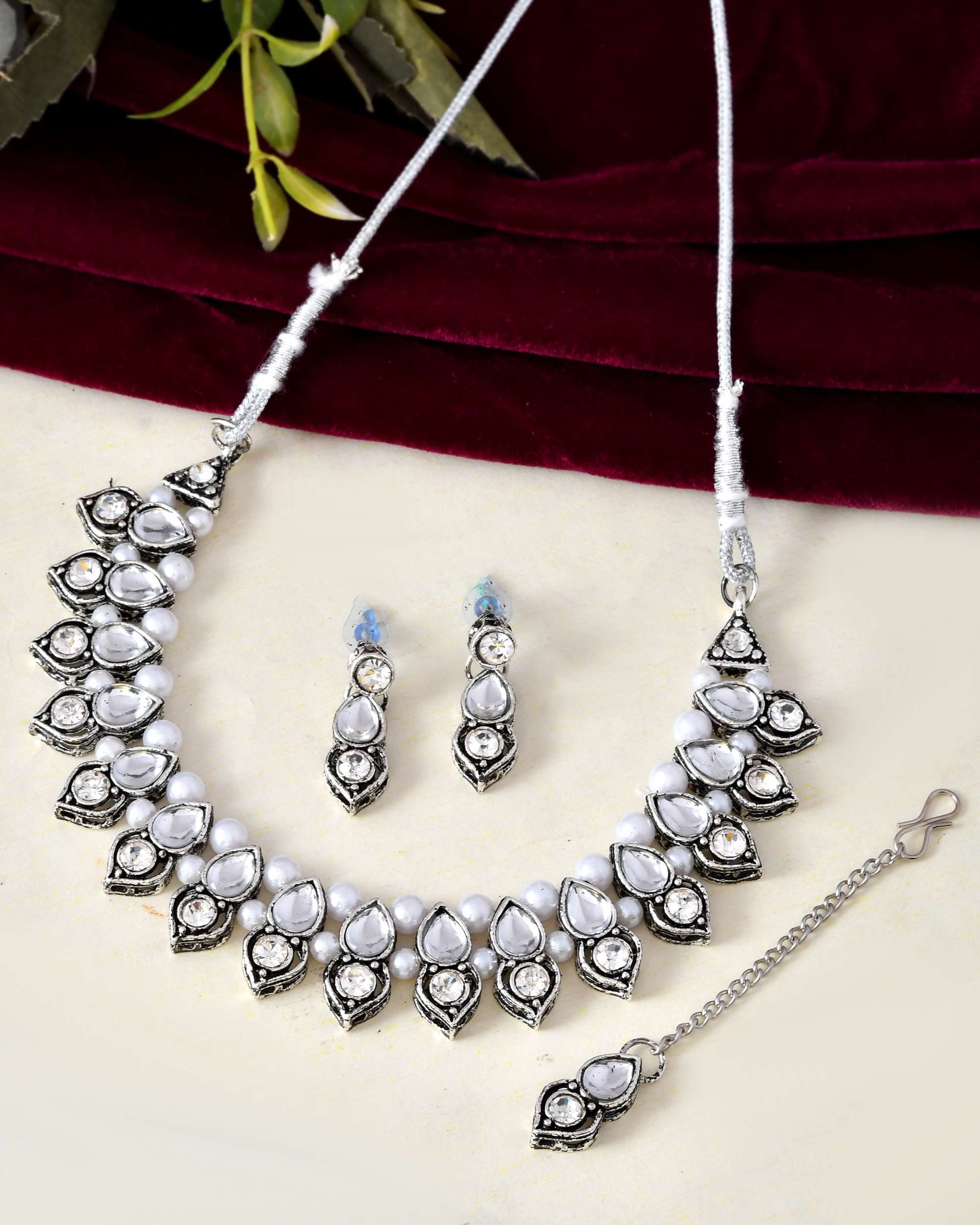 Jewels Nest Oxidised Silver-Plated Bridal Choker Jewellery Set