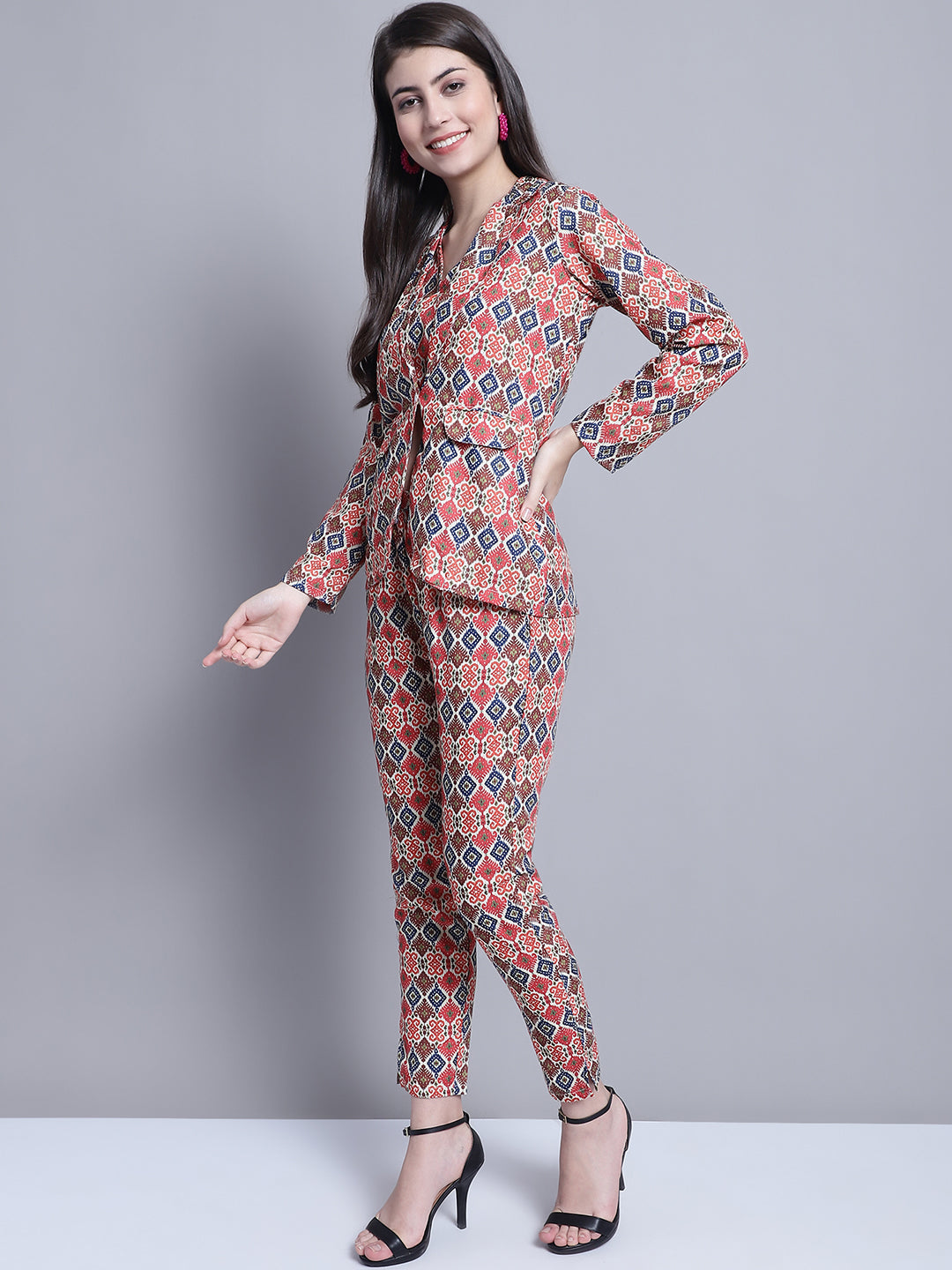 Jainish Women's WoDigital Printed Crop Top and Jacket Set - Red - Distacart