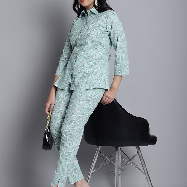 Jainish Women's WoLime Green Printed Shirt and Trouser Co-ords Set - Distacart