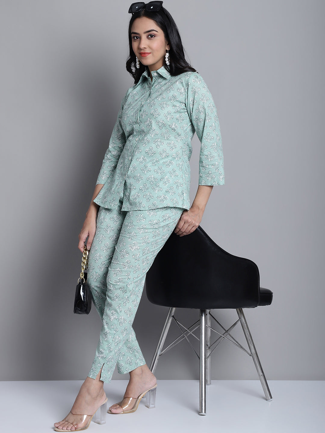 Jainish Women's WoLime Green Printed Shirt and Trouser Co-ords Set - Distacart