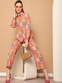 Thumbnail for Printed Shirt Collar Shirt With Trouser (Orange) - Rasiya