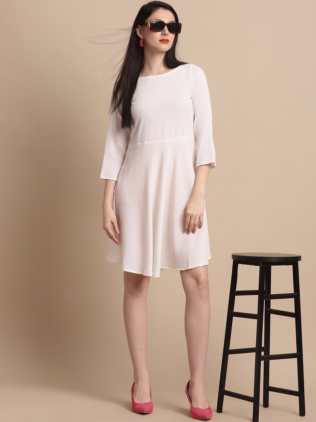 Jainish Women's White Solid A-Line Dress - Distacart