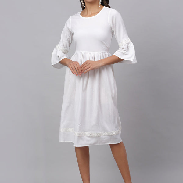 Jainish Women's White Solid Fit & Flare Dress - Distacart