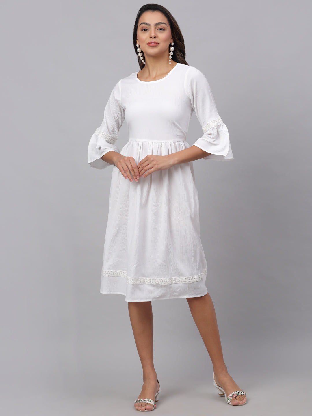 Jainish Women's White Solid Fit & Flare Dress - Distacart