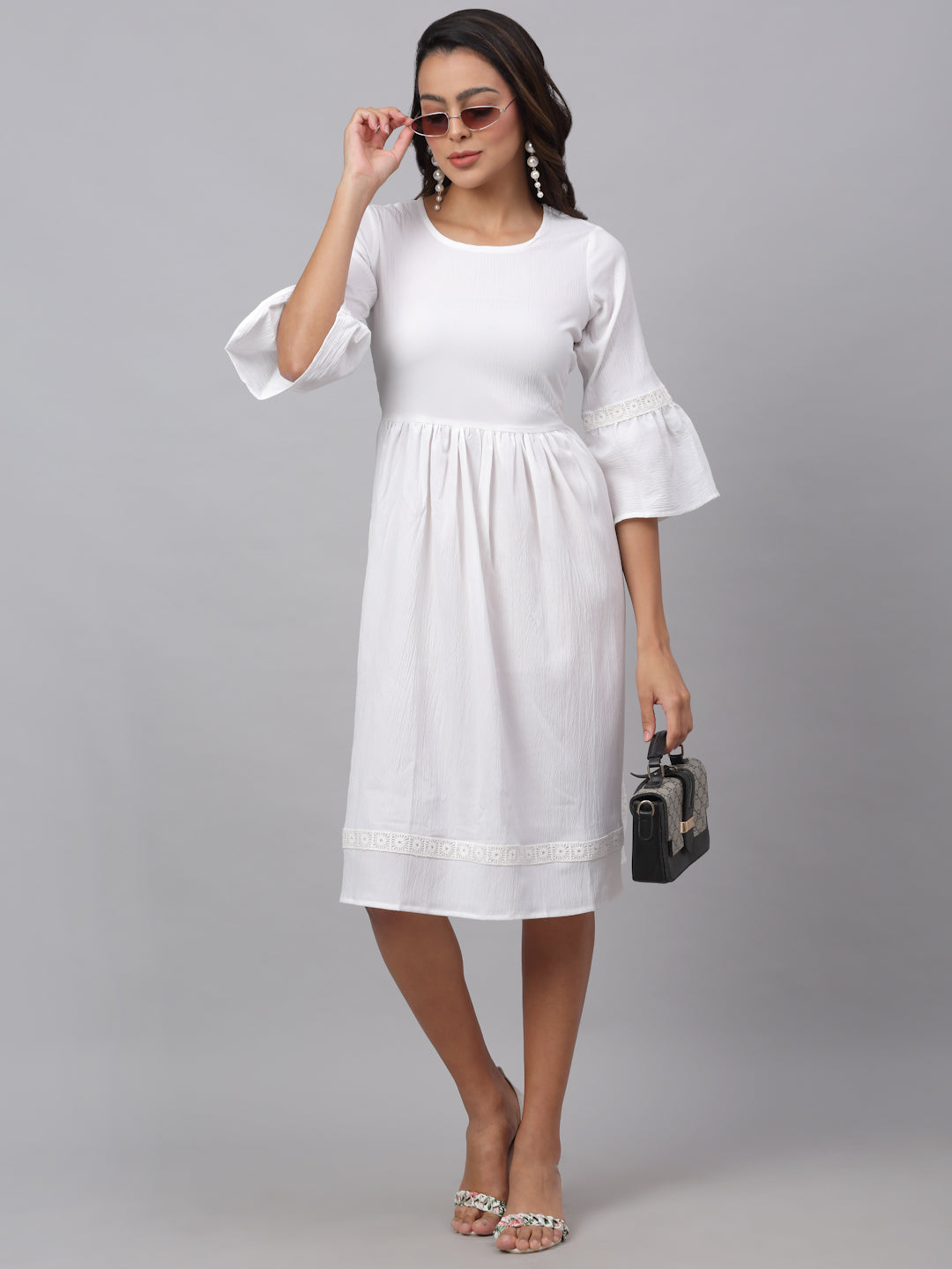 Jainish Women's White Solid Fit & Flare Dress - Distacart