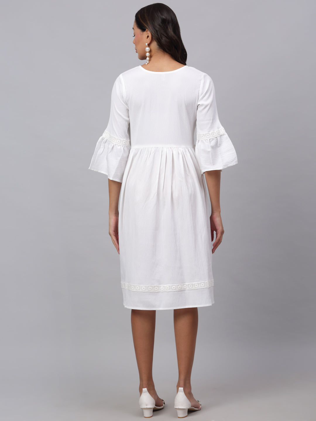 Jainish Women's White Solid Fit & Flare Dress - Distacart
