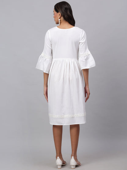 Jainish Women's White Solid Fit & Flare Dress - Distacart